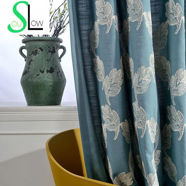 Buy [SL]New Cotton Plain Green Embroidery Curtain