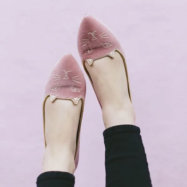Розовые балетки на плоской подошве, с острым носком, с мультипликационным принтом, без шнуровки, весна-осень, милые женские туфли на заказ, размер 4-16, zapatos mujer FSJ