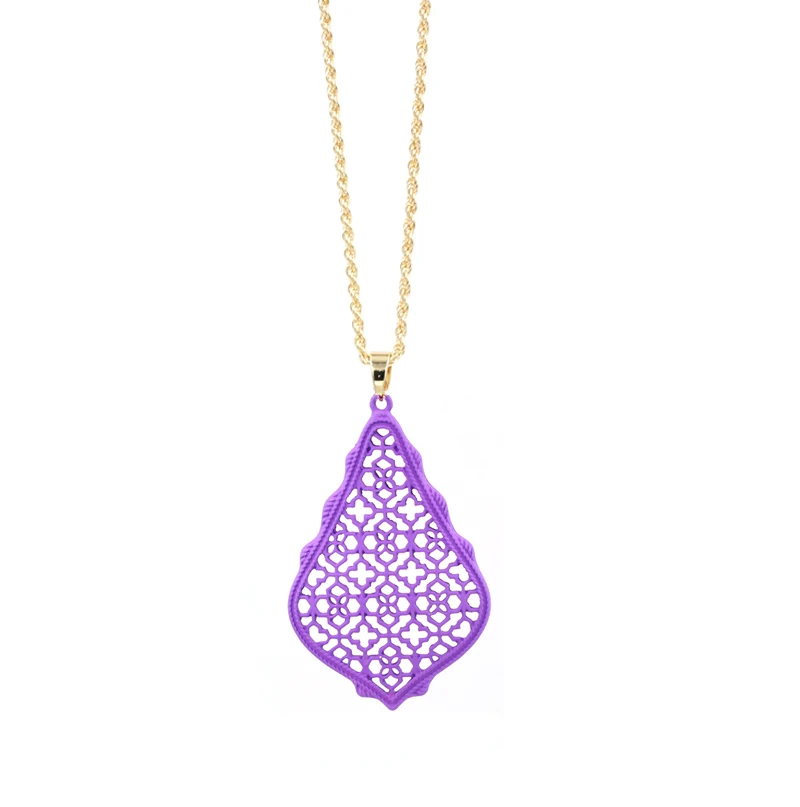 

2018 New High Quality Gold Tone Slide Big 3D Water Drop Filigree Matte Pendant Long Chain necklace