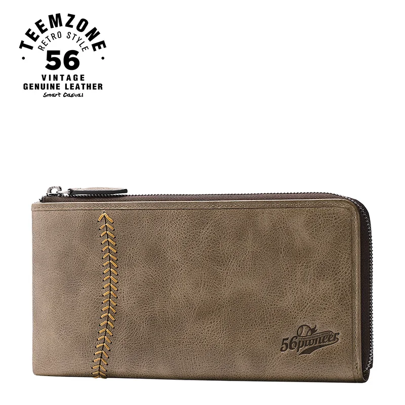 

teemzone NEW Series Men 100% Genuine Leather Zipper Wallet Brand High Capacity Card Holder Long Purse Phone Wallet Q808-09