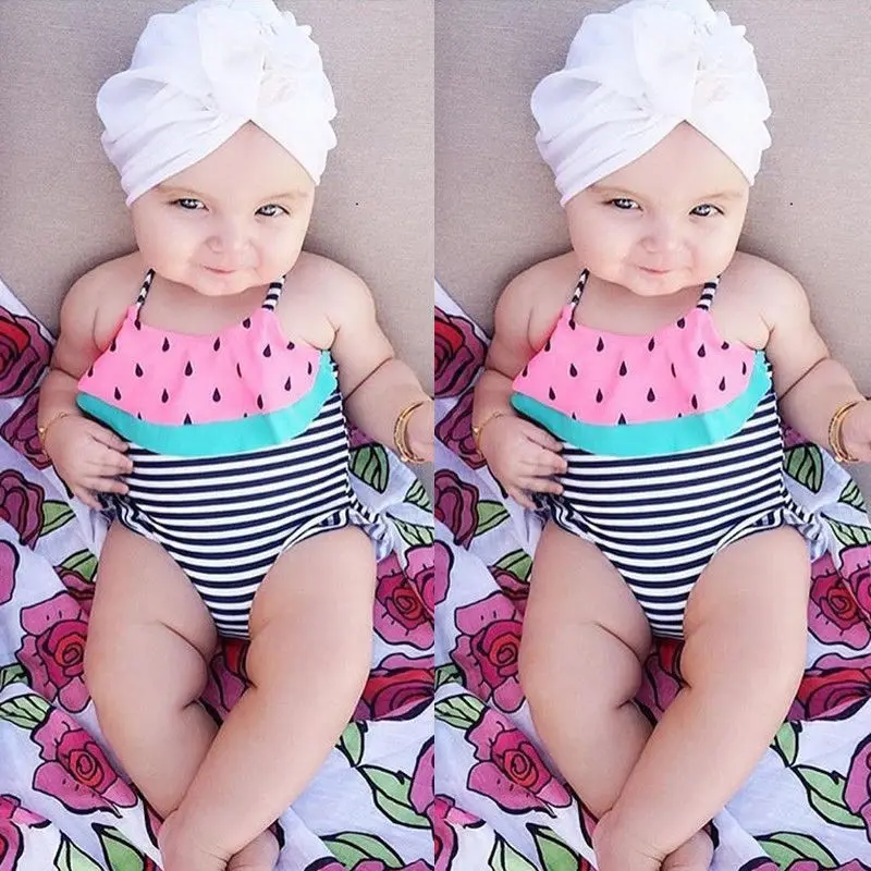 

Newborn Baby Kids Girl Stripe Watermelon Swimsuit Swimwear Ruffle Bikini Bathing Suit Biquini Beachwear Age 1-6T