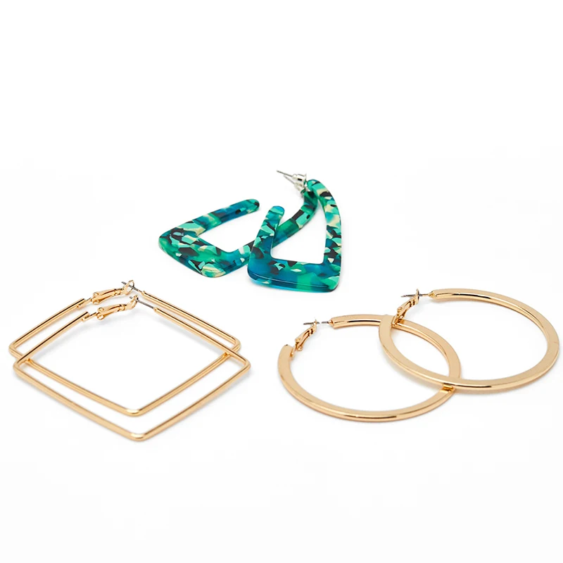 

Big Round Hoop Earring Set for Women Jewelry Vintage Bohemian Acrylic Geometric Square Earrings Fashion Punk Jewelry 3Pair/Set