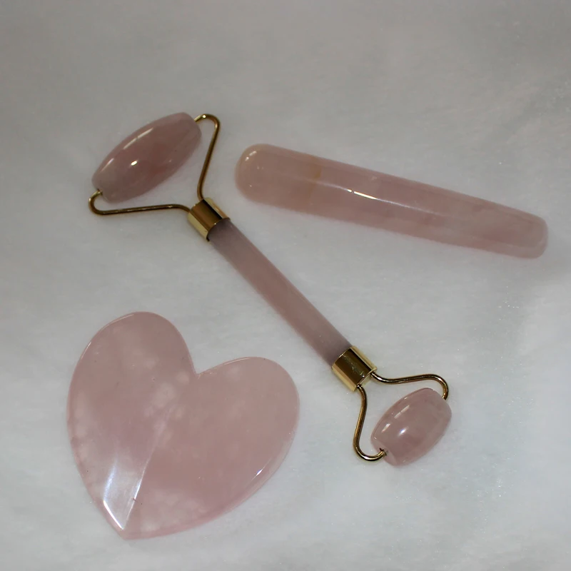 Natural Rose Quartz Face Massager Roller Anti Wrinkle heart guasha