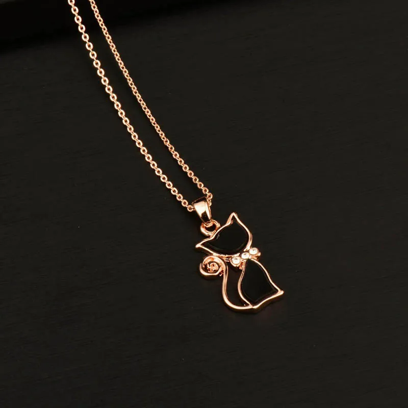 SINLEERY, модное ожерелье для девушек, девушек, животных, черная кошка, новая модель, розовая, золотая, серебряная цепочка, кошачья бижутерия, лучшие подарки, Xl263 - Окраска металла: rose gold plated
