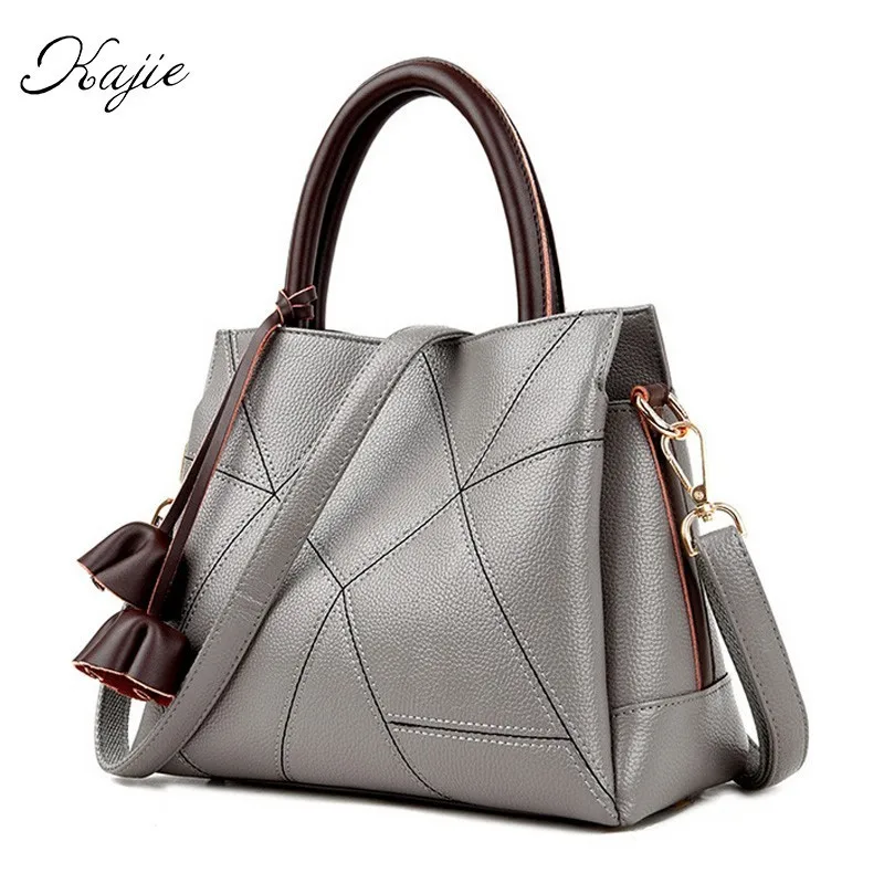 

Kajie Brand Genuine Leather Women Bag High Quality Handbag Luxury Messenger Bag Designer Gray Patchwork Bolsa Feminina Tote