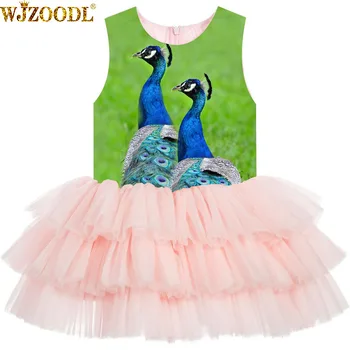

Girls Dresses For Wedding The peacock print Formal Girl Birthday Party Dress Princess Ball Gown Kids fashion dresse big brand
