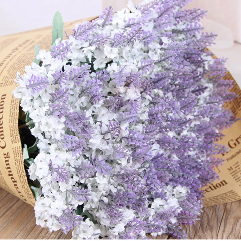 10 Heads Silk Flowers Provence Lavender Fake Artificial High Quality Flowers Wedding Decoration For Home Garden Decor DA