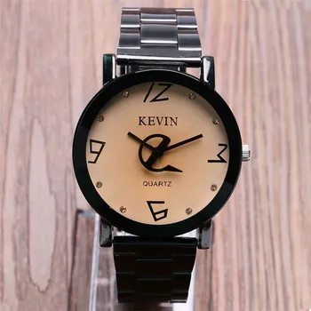

KEVIN Casual Men Women Watch Creative "e" Needle Contex Glass Stainless Steel Band Fashion Quartz Wristwatch Cool Students Clock