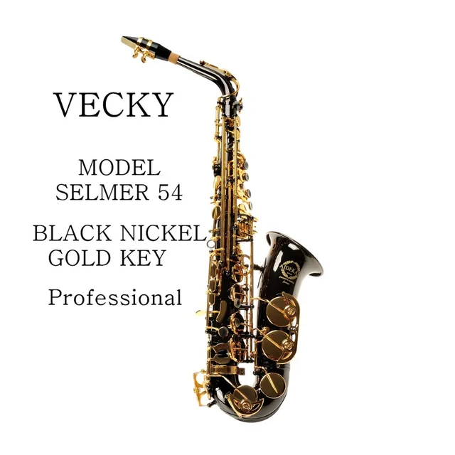 Best price at $611 Cheap VECKY C322 Black nickel body gold key engraved Professional saxophone alto saxophone design from SELMER 54 Professional level