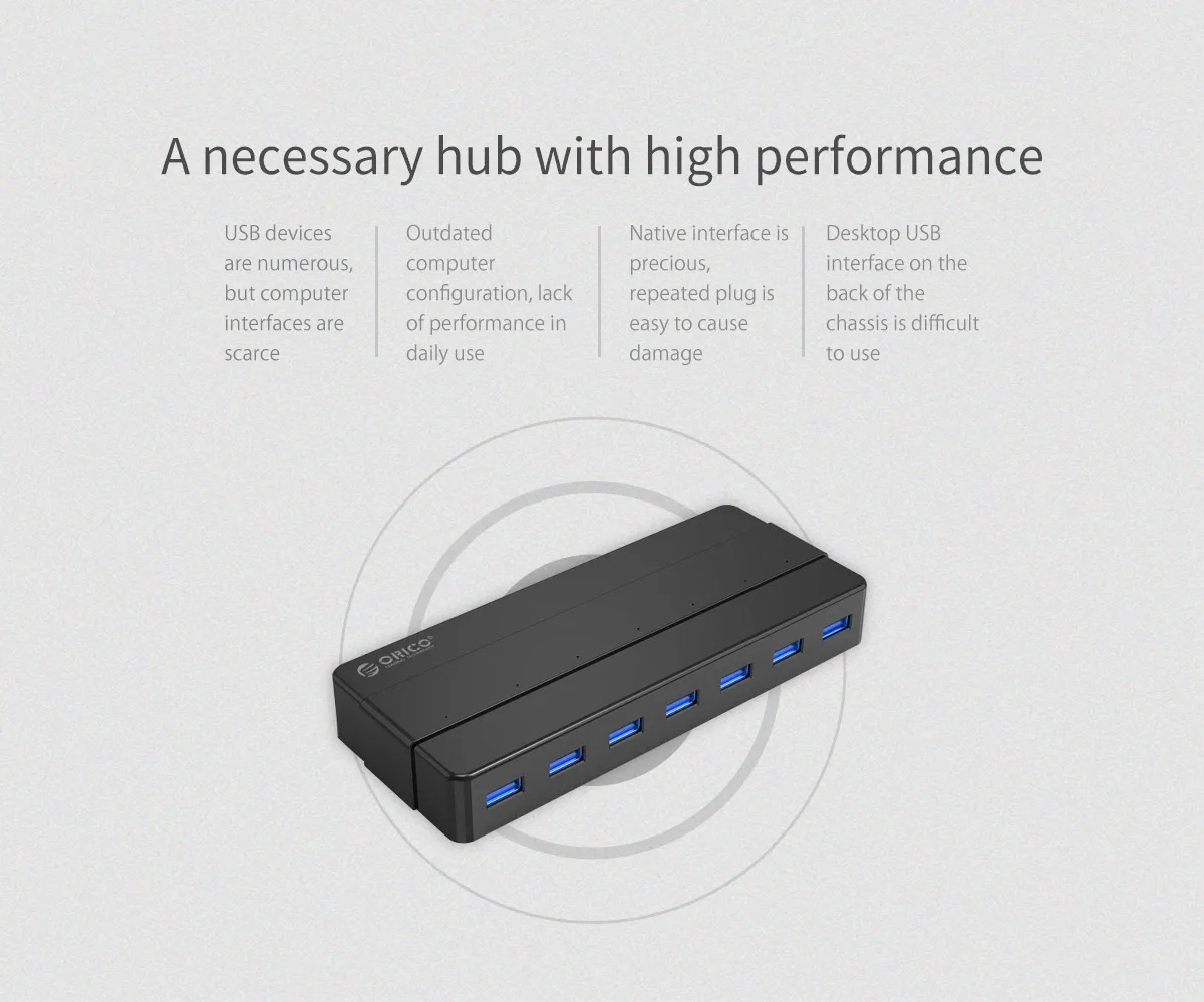 7 портов USB3.0 концентратор для настольного компьютера с 12V2. 5A адаптер питания USB 3,0 концентратор, H7928-U3-V1