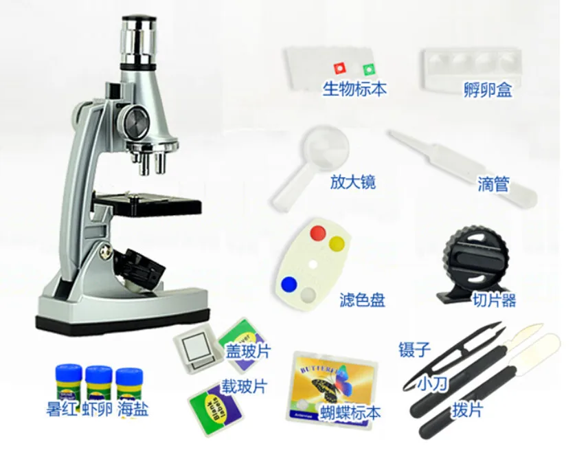 1200X детский монокулярный Биологический микроскоп с нижней лампой для студентов, естественных и естественных учений, Детские вечерние, подарочная коробка