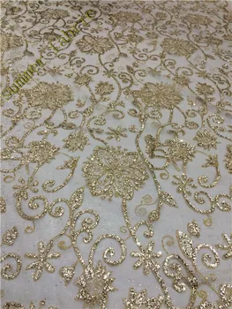 

Wholesale African net lace fabric with glitter French lace fabric,Pretty net lace for party dress