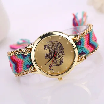 

Vintage Women Geneva Watch Women Elephant Pattern Weaved Rope Band Bracelet Quartz Dialwatch Gift Relojes Mujer