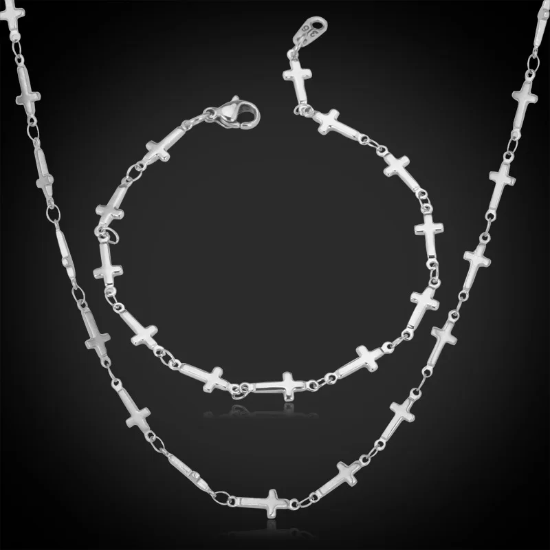 

Cross Bracelet Necklace New Style For Man/Woman Vintage Stainless Steel Never Fade Fashion Jewelry Set High Quality Brand S608