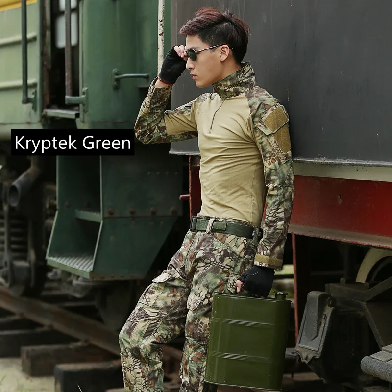 Тактическая Военная Униформа Bdu одежда армейская тактическая рубашка куртка брюки с наколенниками камуфляжная охотничья одежда Kryptek черная