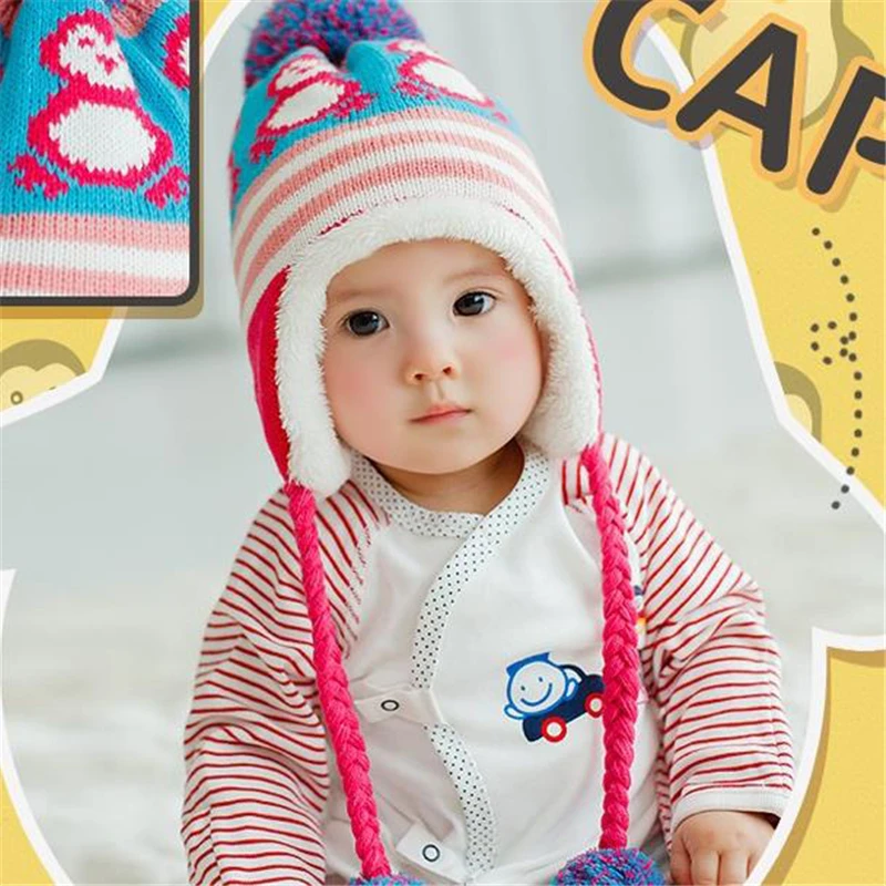 Зимняя теплая Корейская версия милая детская шапка Пингвин Новорожденные красочные детские зимние шапки хедж