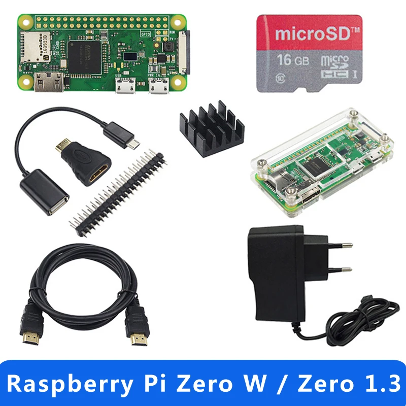Baratos Frambuesa Pi Zero W o Raspberry Pi cero 1,3 Kit de iniciación + acrílico + GPIO + disipador de calor 1GHz CPU 512Mb RAM RPI 0 W