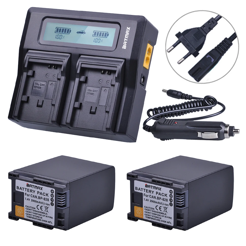 Baterias da Câmera + Rápido Duplo para Canon bp 828 Lcd Carregador Bp-820 Legria Ivis Vixia hf G30 G40 Xa20 Xa25 Xa35 2 pc 2900 Mah Bp828