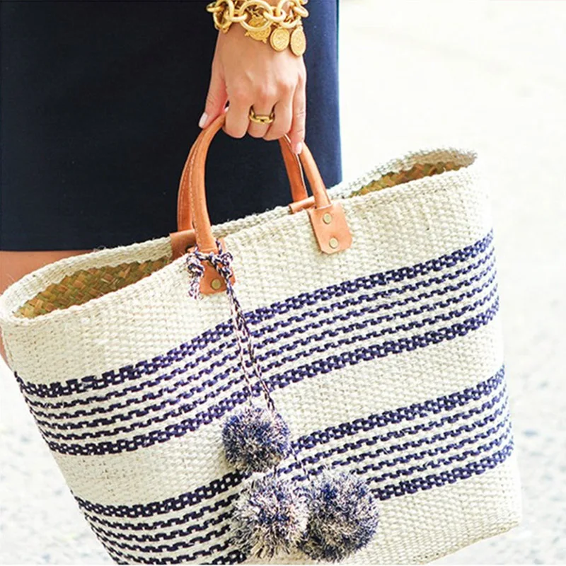 

Handwoven Bag Rattan Bohemian Style Stripes Straw Handbag Luxury Women Summer Bags for Beach Ladies Vacation Holiday Bag 2019
