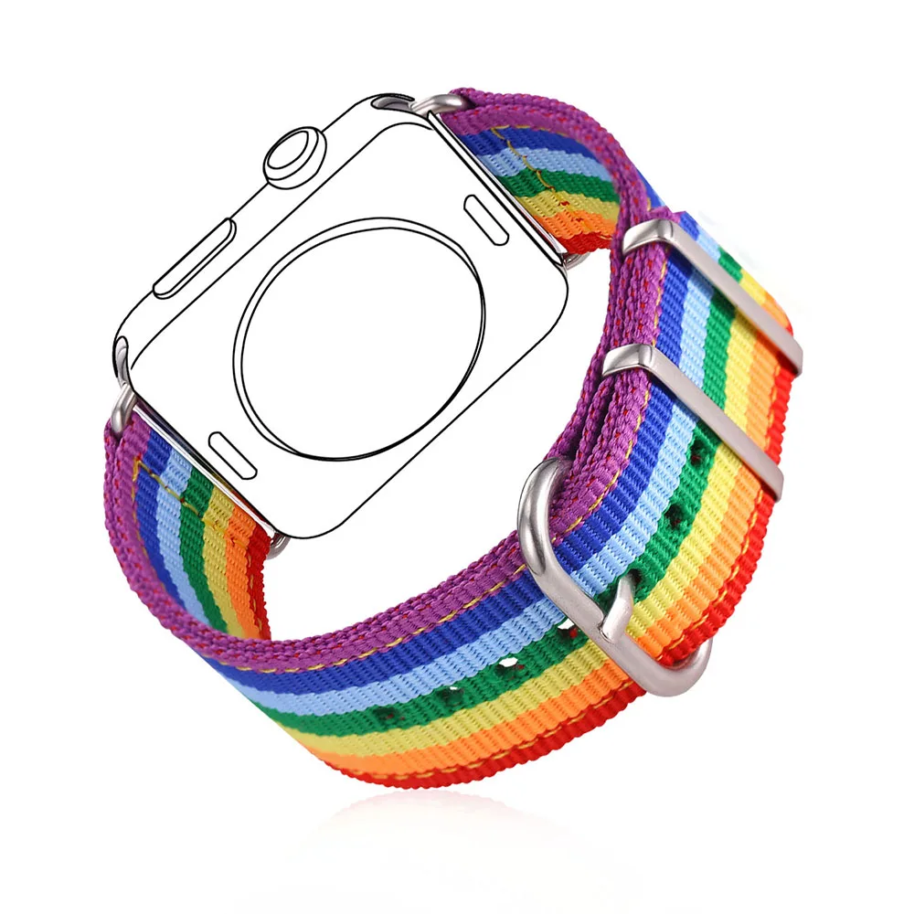 Watchbands For AppleWatch Series 1 2 Rainbow Colorful font b Watch b font Strap Denim Fabric