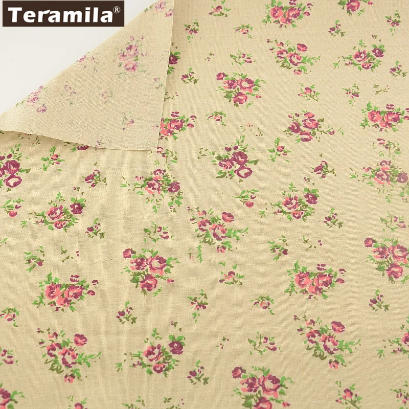 

TERAMILA Home Textile Sewing Material Tissu Tablecloth Pillow Bag Curtain Cushion Pillow Print Bloom Rose Cotton Linen Fabric