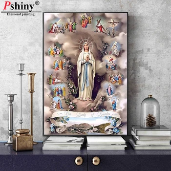 

Pshiny 5d DIY FULL diamond embroidery Virgin Mary cross stitch Round rhinestone Diamond painting religion Home Decoration F528