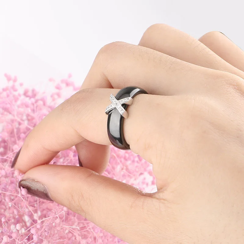 Серебристый цвет ААА CZ керамические наборы свадебных ювелирных изделий черно-белые кольца и серьги набор свадебных ювелирных изделий для женщин