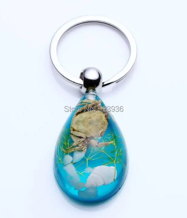 

free shipping sea crab sea shell white stone blue key-chain Insect Keychain