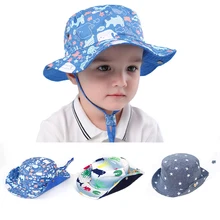 Двусторонняя уличная детская летняя шапка для мальчиков, шапка UPF 50+ с широкими полями, шляпа для малышей, Пляжная Панама, шляпа со звездой, акулой, морем