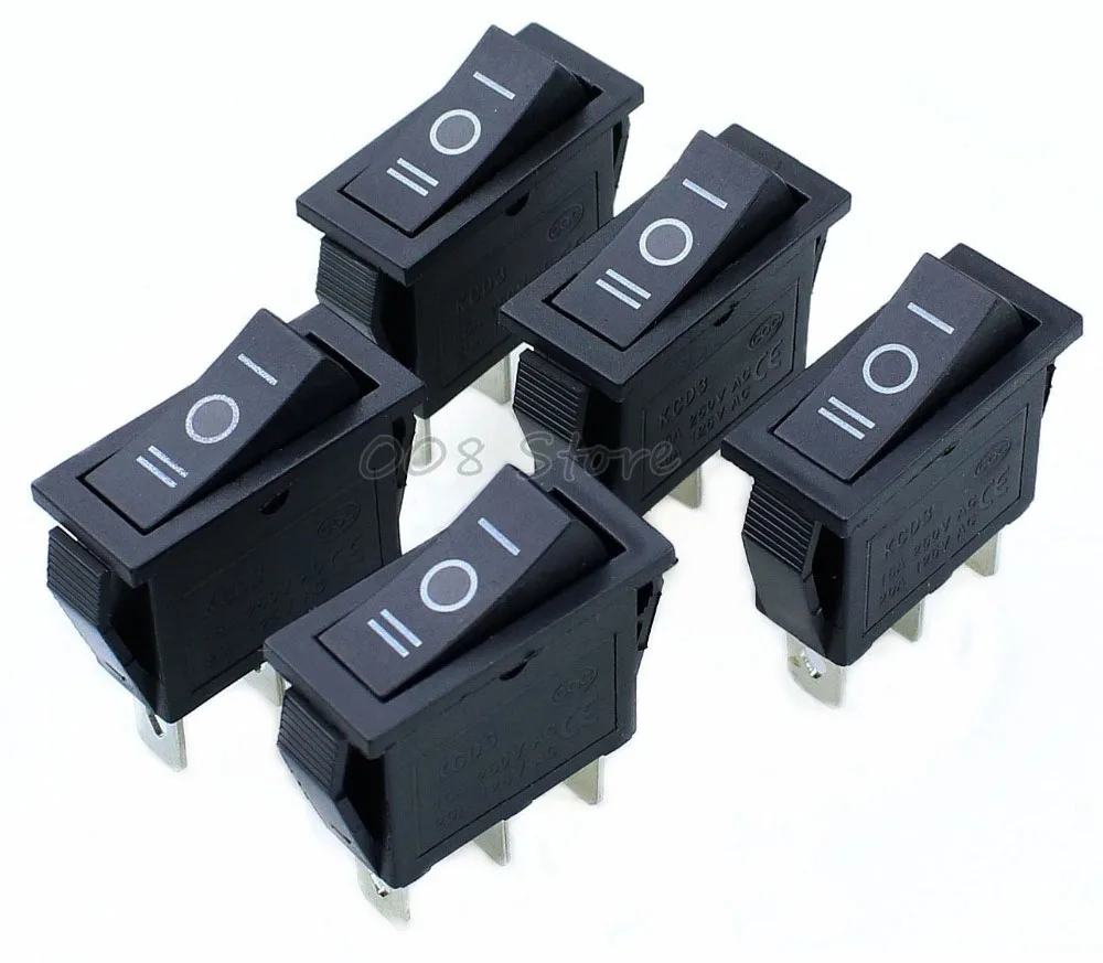5 шт. x 15A 250 В переменного тока/20A 125 3 контактный SPDT KCD3 ВКЛ./ВЫКЛ. позиционный черный