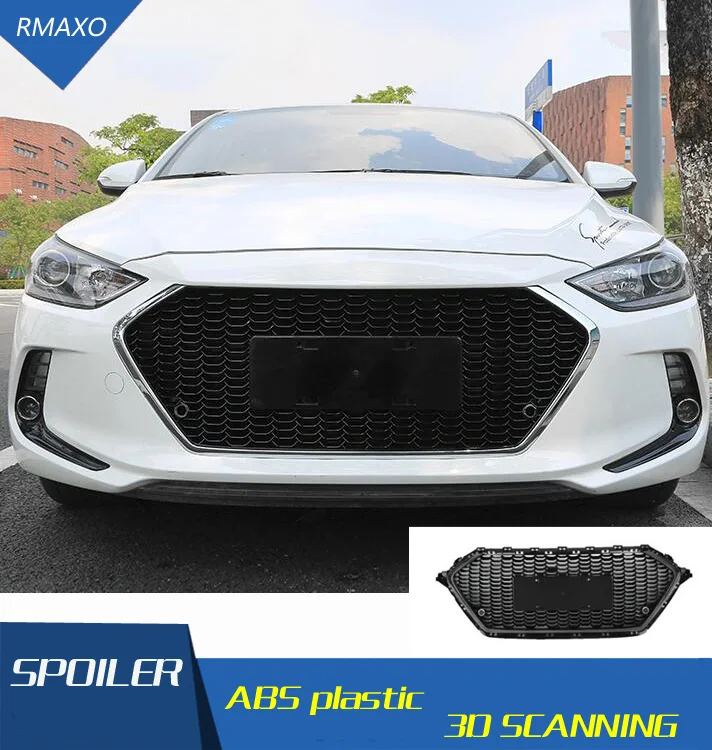 

For Hyundai Elantra 2017-2018 Racing Grills Honeycomb grid Front Racing Grill Grille black Front bumper modified For Elantra