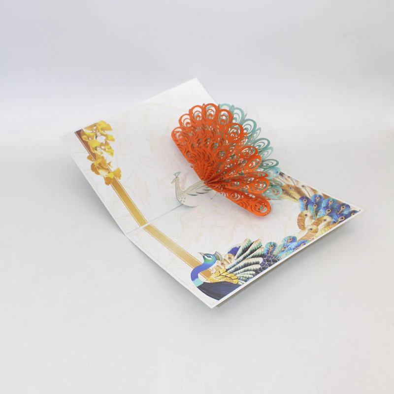  2 Kinds Color Print 3D Laser Cut Handmade Colorful Peacock Paper Invitation Greeting Cards PostCard - 33015643779