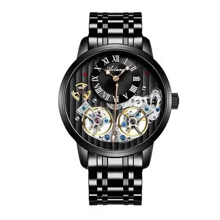 3 Двойной Tourbillon Switzerland часы AILANG оригинальные мужские автоматические часы с ветром Модные мужские механические наручные часы кожа - Цвет: 3