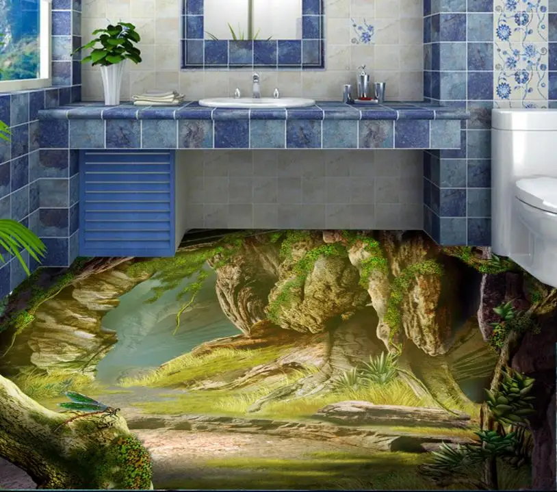 Custom 3d Floor Tiles For Livingroom Plants 3d Photo Floor Wallpaper