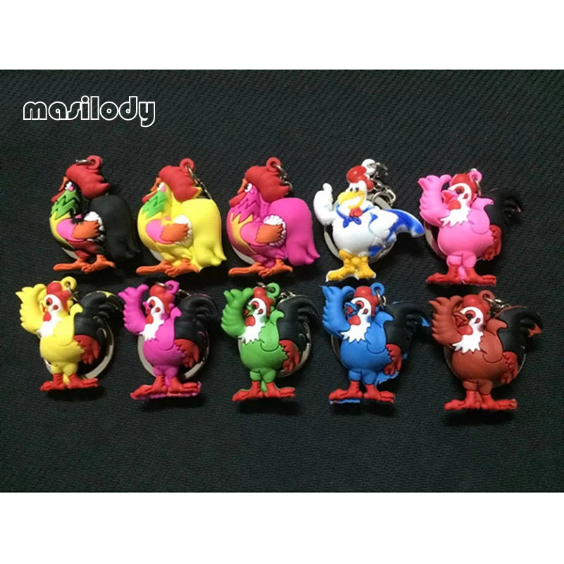 100pcs/Lot Plastic Cock Keychain Rooster Key Chain Chinese Zodiac Key