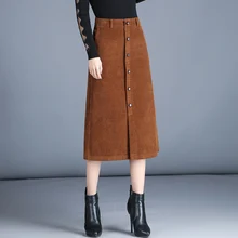 Осенне-весенняя модная женская Вельветовая юбка с высокой талией и пуговицами, черная и синяя юбка, осенне-зимняя винтажная Женская юбка 3xl 4xl