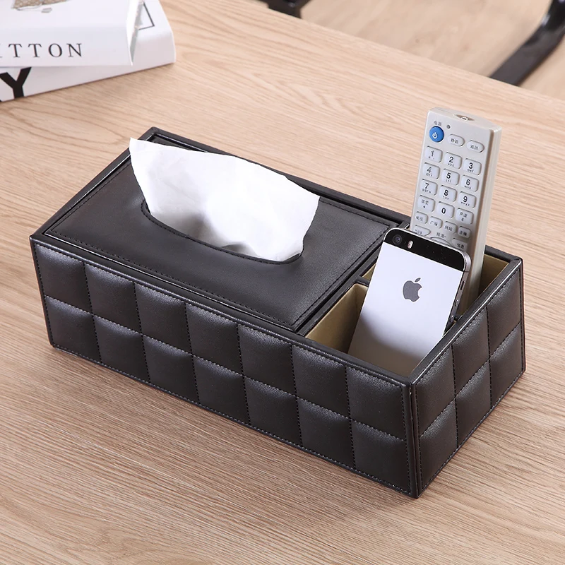 

Leather Tissue Box Napkin Contaciner Large Desk Collection Set Home Office Cases Desktop Table