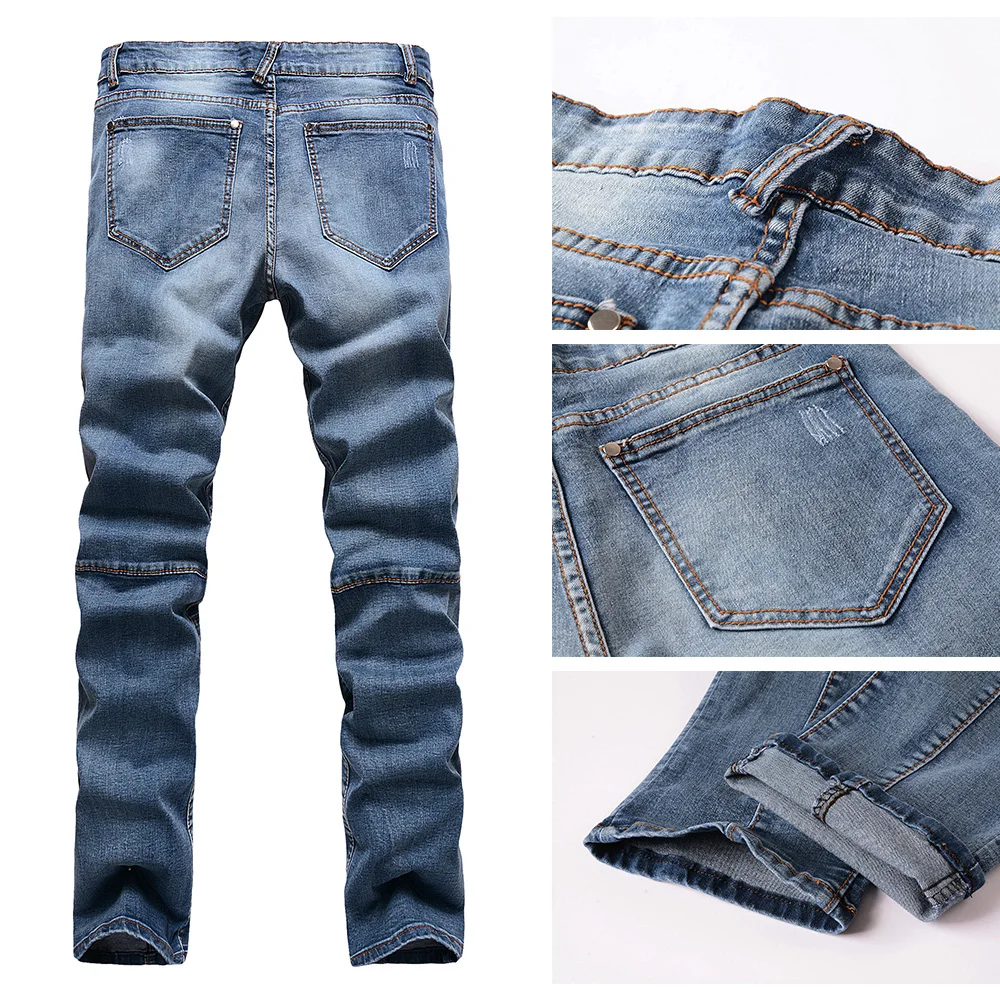 Fashion Men Jeans New Arrival Slim Fit Rib Design Jeans For Men Good Quality Brand Blue Stone Wash Hiphop Straight Punk Pants (6)