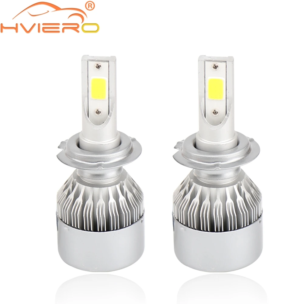 2X White C6 H7 Car Headlights Car Bulbs LED 72W 7600lm IP65 Auto Front