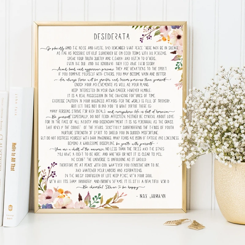 Макс Ehrmann стихотворение Desiderata постер и печать Акварельные Цветы литературная