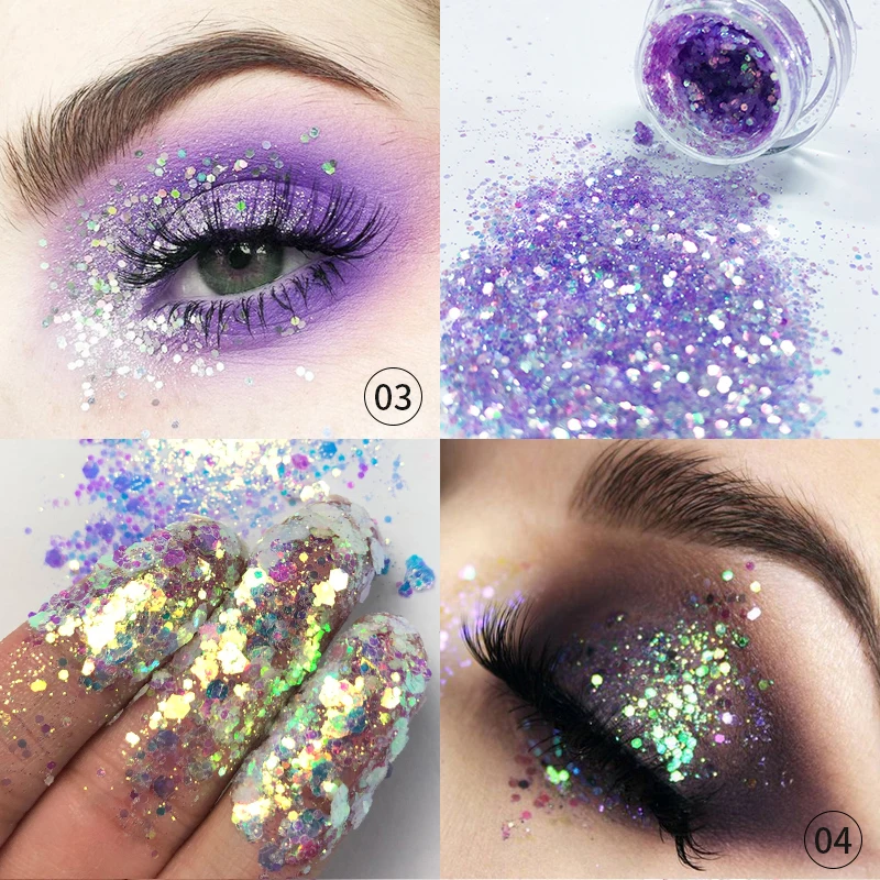 Профессиональный Фотофон 2 шт./компл. Eyes Sequins; блестящие вечерние макияж блестящие расшитые блестками с раскрашенным в яркие цвета глаз, губ и тела, накладные ногти, покрытие для косметики - Цвет: 2pcs 1set  03  04