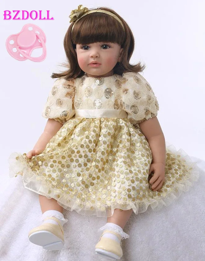 60 см Силиконовые Reborn Baby Doll игрушки принцесса сладкий малыш младенцы с золотым платьем прекрасный подарок на день рождения