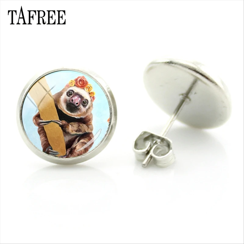 Женские серьги гвоздики с кабошонами TAFREE вечерние пусеты в виде ленивых животных
