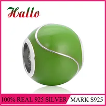 Зеленый Эмаль Серебро из бисера круглое очарование для изготовления ювелирных изделий Подходит Подвески Серебро 925 оригинальные браслеты изысканные ювелирные