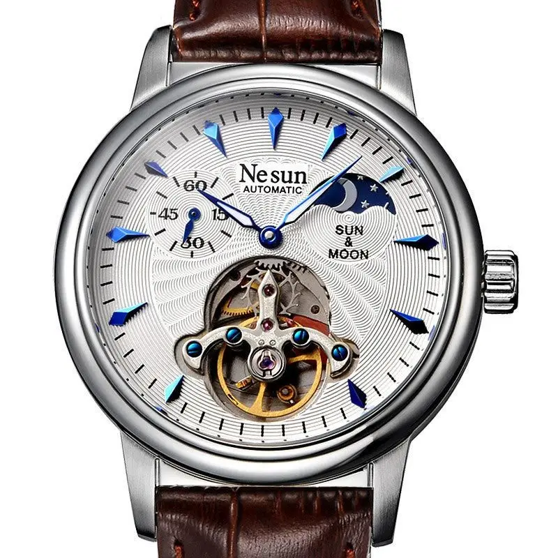 

NESUN Skeleton Flywheel Switzerland Luxury Brand Automatic Mechanical Men's Watches Sapphire Waterproof Moon Phase Clock N9011-3