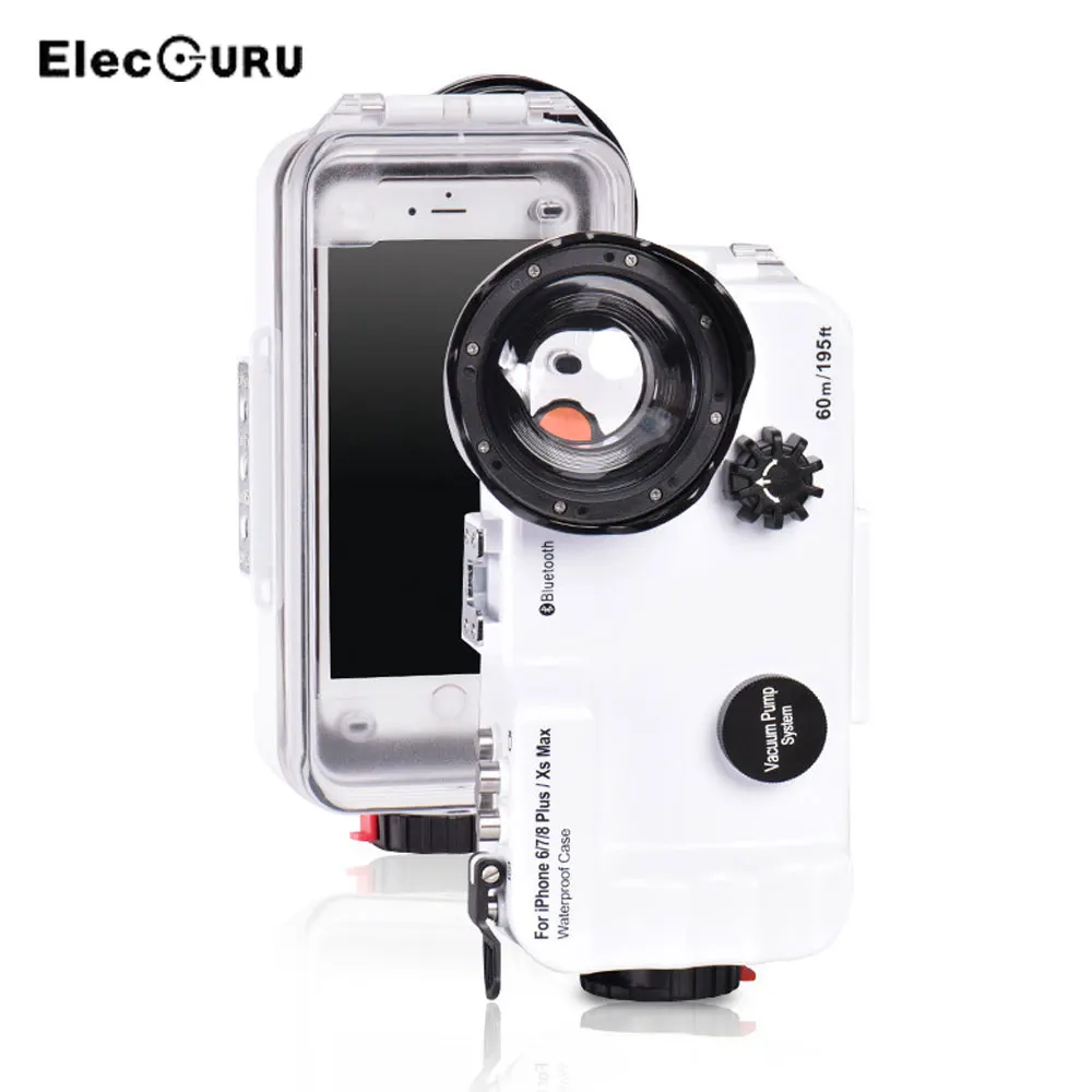 

Professional Diving Housing Phone Case For iPhone 6,7,8,X,XR Wide-angle Lens Housing With Bluetooth Waterproof Depth 195ft(60m)