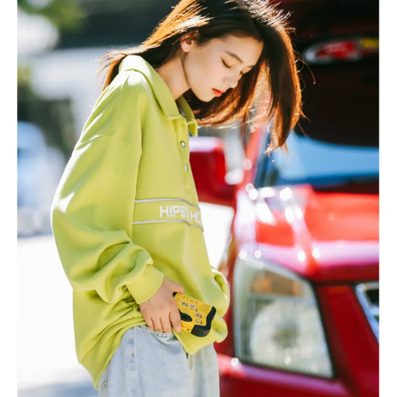 

Sweatshirt for Women 2019 Spring Autumn Loose Korean Fashion Vintage Sweatshirt Woman Hoodies Green Tops LRUD15049895 YY200