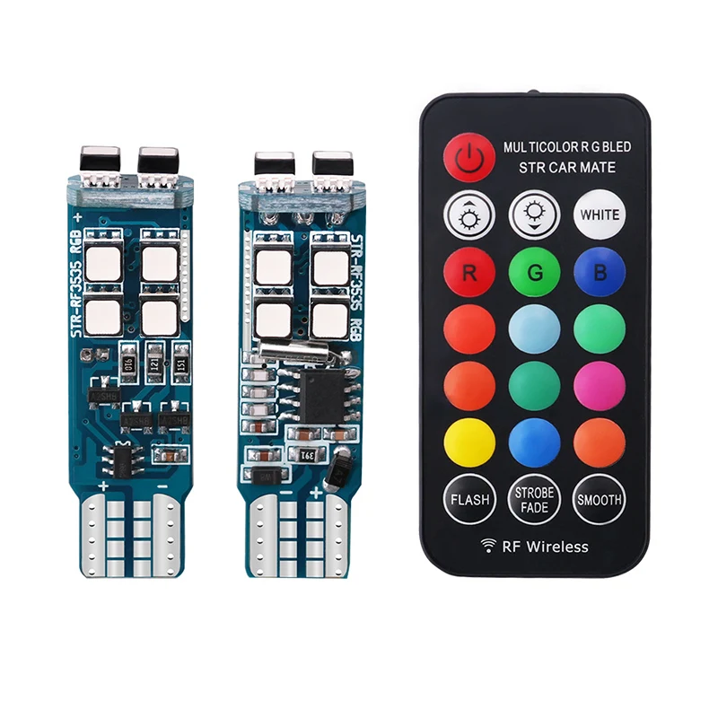 

2Pcs/set T10 Canbus RGB Led Light Atmosphere Lamp Wireless Remote Controller W5W 194 RGB LED Car Side Marker Lamp Position Light