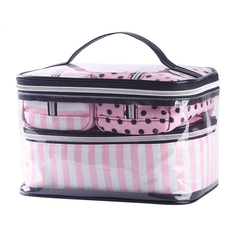 

Professional 4Pcs Transparent Cosmetic Bag Women Pink Travel Waterproof Wash Organizer Storage Beauty Makeup Case Accessories