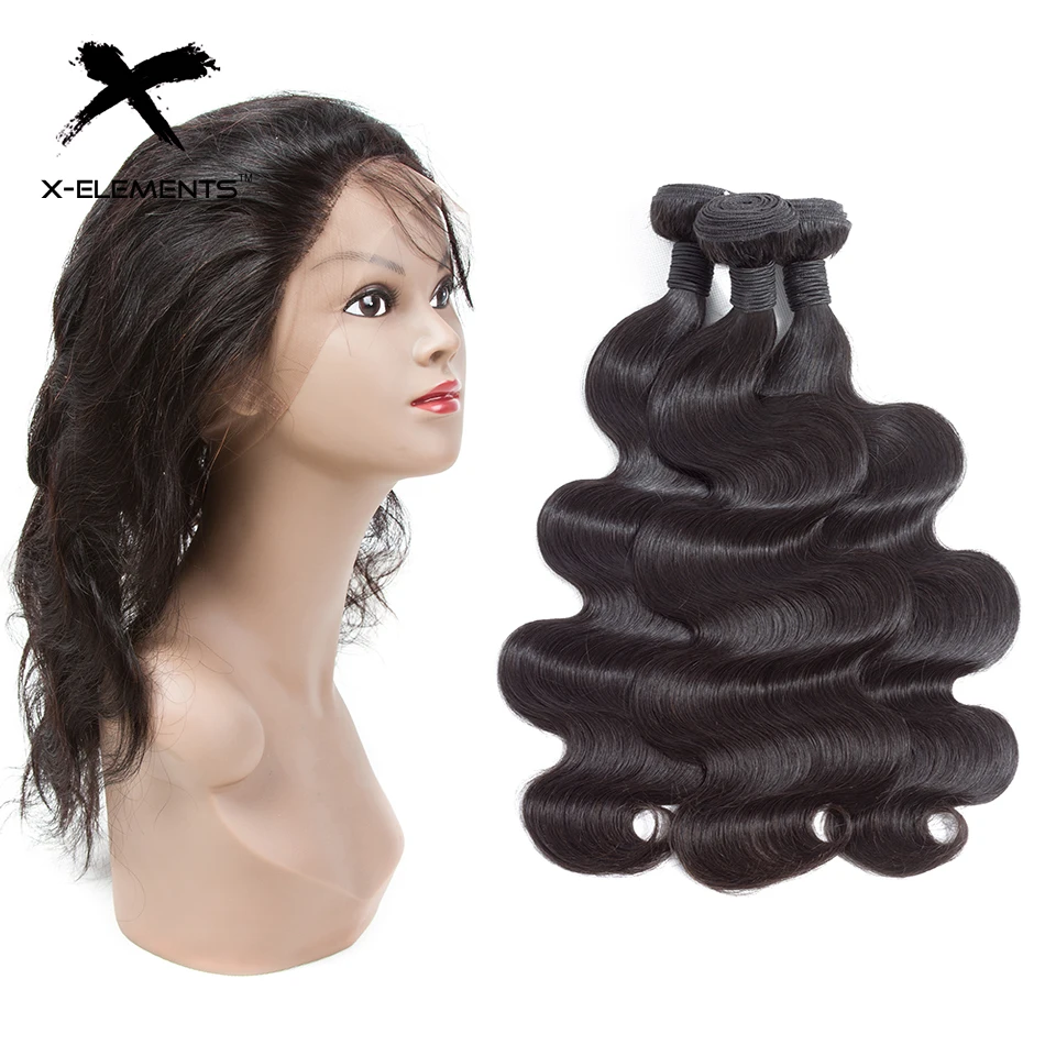 Peruvian Body Wave with 360 Frontal Natural Color Human Hair Weave with Lace Frontal X-Elements Remy Hair Bundles with Frontal (14)